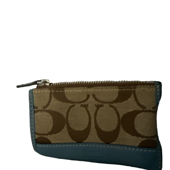 Coach signature brown with teal leather blue so cute 🥰 has keychain - Picture 1 of 11